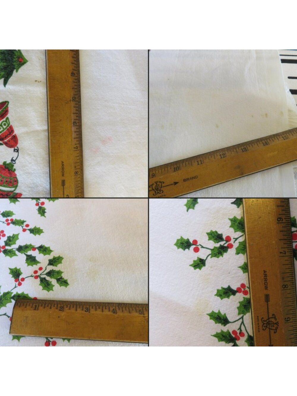 Christmas Tablecloth 58" x 80" Pinecone Bells Rectangle Red Green White Vintage - Picture 10 of 10